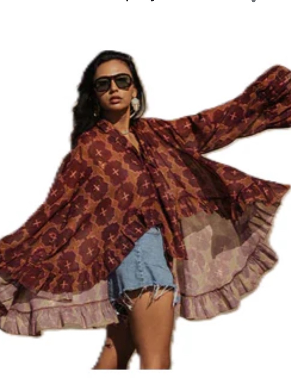 Allie Falcon Taos high low Bell Sleeve necktie boho oversized blouse